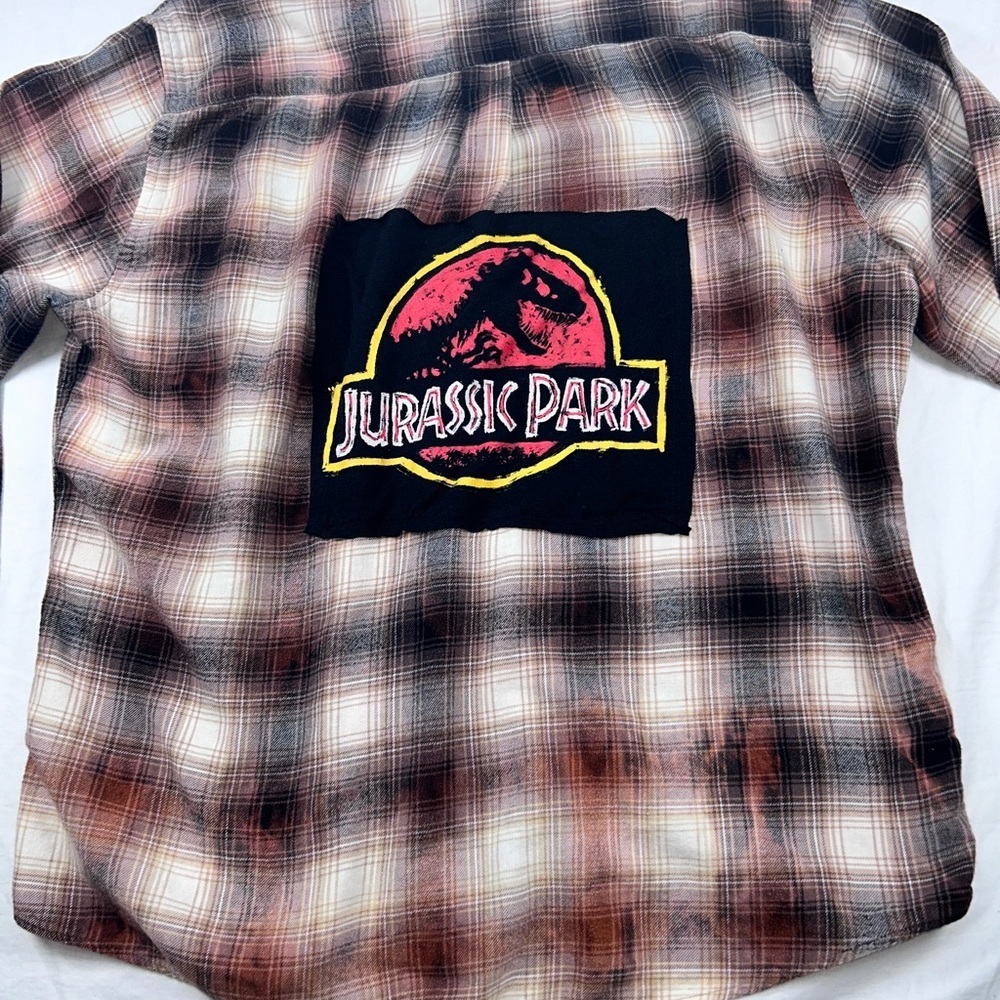 Jurassic Park Custom Bleached Flannel Shirt Croft & Barrow XL Movie Logo - Picture 9 of 12